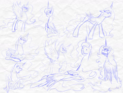 Size: 1600x1200 | Tagged: safe, artist:minelvi, derpibooru import, princess luna, alicorn, pony, female, lineart, mare, monochrome