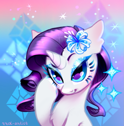 Size: 771x780 | Tagged: safe, artist:rrd-artist, derpibooru import, rarity, pony, unicorn, bust, chest fluff, colored hooves, cute, female, flower, flower in hair, mare, raribetes, solo