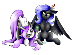 Size: 1400x1050 | Tagged: safe, artist:minelvi, derpibooru import, oc, oc only, oc:cloudy night, pegasus, pony, unicorn, duo, horn, pegasus oc, simple background, transparent background, unicorn oc, wings