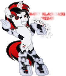 Size: 5006x5734 | Tagged: safe, artist:lincolnbrewsterfan, derpibooru exclusive, derpibooru import, oc, oc only, oc:blackjack, pony, unicorn, fallout equestria, fallout equestria: project horizons, 10 of spades, ace of spades, alternate hairstyle, belly button, bipedal, black friday, blackjack friday, card, determined, fanfic art, female, happy black friday, happy black friday 2020, jack of spades, king of spades, level 1 (project horizons), mare, playing card, queen of spades, rearing, royal flush, scratch font, simple background, smiling, smiling at you, solo, spades, standing, transparent background, vector