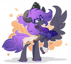 Size: 2200x2000 | Tagged: safe, artist:liquorice_sweet, derpibooru import, oc, oc only, oc:nebula wolf-fang, pegasus, pony, abstract background, artificial wings, augmented, chest fluff, female, mechanical wing, solo, wings