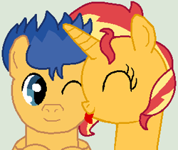 Size: 304x258 | Tagged: safe, artist:jadethepegasus, derpibooru import, flash sentry, sunset shimmer, pony, female, flashimmer, male, shipping, straight