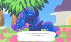 Size: 904x539 | Tagged: safe, artist:liquorice_sweet, derpibooru import, princess luna, alicorn, pony, animal crossing, animal crossing: new horizons, cute, eyes closed, flower, lunabetes, solo