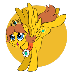 Size: 800x800 | Tagged: safe, artist:perfectpinkwater, derpibooru import, pegasus, pony, crossover, crown, cutie mark, flying, jewelry, nintendo, ponified, princess daisy, regalia, simple background, solo, super mario bros., super smash bros., super smash bros. ultimate, transparent background