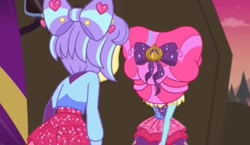 Size: 1243x719 | Tagged: safe, derpibooru import, screencap, kiwi lollipop, supernova zap, equestria girls, equestria girls series, sunset's backstage pass!, spoiler:eqg series (season 2), back, k-lo, postcrush, su-z, time twirler