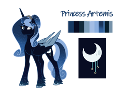 Size: 1280x932 | Tagged: safe, artist:doggie31, derpibooru import, oc, oc only, oc:princess artemis, alicorn, pony, ethereal fetlocks, ethereal mane, female, magical parthenogenic spawn, mare, offspring, parent:princess luna, reference sheet, simple background, solo, starry mane, transparent background