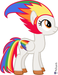 Size: 4000x5142 | Tagged: safe, artist:melisareb, derpibooru import, oc, oc only, oc:irene iridium, element pony, object pony, original species, pegasus, pony, .svg available, absurd resolution, colored wings, female, gradient wings, looking up, mare, multicolored hair, multicolored wings, ponified, rainbow hair, rainbow tail, rainbow wings, simple background, solo, transparent background, vector, wings