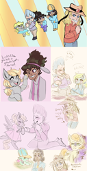 Size: 976x1920 | Tagged: safe, derpibooru import, carrot top, derpy hooves, ditzy doo, golden harvest, human, pegasus, art dump, boingo, crossover, crossover shipping, hol horse, interspecies, jean pierre polnareff, jjba, jojo's bizarre adventure, oingo, oingo boingo brothers, polnaderp, shipping, sketch, sketch dump