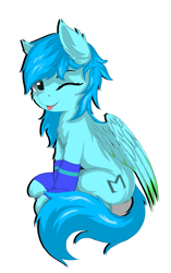 Size: 2170x3456 | Tagged: safe, derpibooru import, oc, oc only, pegasus, pony, 2021 community collab, derpibooru community collaboration, one eye closed, pegasus oc, simple background, solo, tongue out, white background, wings