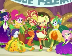 Size: 697x542 | Tagged: safe, derpibooru import, screencap, applejack, fluttershy, pinkie pie, rainbow dash, rarity, sci-twi, sunset shimmer, twilight sparkle, better together, equestria girls, holidays unwrapped, converse, cornucopia costumes, ending, photo, shoes