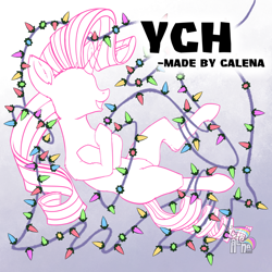 Size: 750x750 | Tagged: safe, artist:calena, derpibooru import, 2020, christmas, christmas lights, commission, cute, floating, holiday, hug, implied rarity, lights, simple background, ych sketch, your character here
