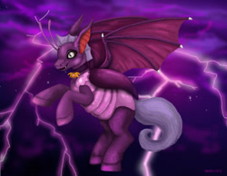 Size: 1472x1143 | Tagged: safe, artist:sharkledog, derpibooru import, oc, oc only, original species, bat wings, lightning, rearing, solo, wings