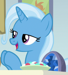 Size: 842x928 | Tagged: safe, derpibooru import, screencap, trixie, pony, unicorn, a horse shoe-in, cropped, open mouth