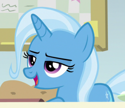 Size: 850x734 | Tagged: safe, derpibooru import, screencap, trixie, pony, unicorn, a horse shoe-in, cropped, open mouth