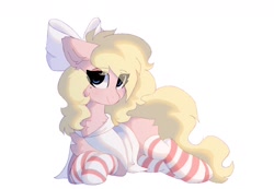 Size: 1714x1186 | Tagged: safe, artist:little-sketches, derpibooru import, oc, oc only, pegasus, pony, bow, chest fluff, clothes, female, hair bow, simple background, socks, solo, striped socks, white background