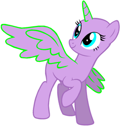 Size: 896x930 | Tagged: safe, artist:101pandamaniac101, derpibooru import, oc, oc only, alicorn, alicorn oc, bald, base, horn, looking back, one wing out, raised hoof, smiling, solo, wings
