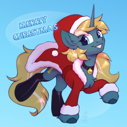 Size: 3000x3000 | Tagged: safe, artist:argigen, derpibooru import, oc, oc:maple parapet, pony, christmas, clothes, costume, hat, holiday, merry christmas, rcf community, santa costume, santa hat