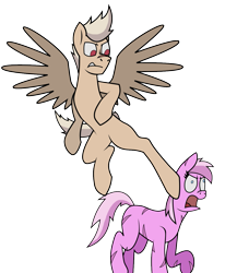 Size: 1127x1300 | Tagged: safe, artist:somber, derpibooru import, oc, oc only, oc:deathwish, oc:terminal velocity, earth pony, pegasus, pony, female, flying kick, male, mare, screaming, simple background, stallion, transparent background