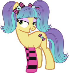Size: 701x746 | Tagged: safe, artist:twilightsparkle0428, derpibooru import, pixel pizazz, pony, clothes, equestria girls ponified, ponified, simple background, socks, solo, striped socks, thigh highs, transparent background