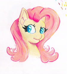 Size: 3851x4251 | Tagged: safe, artist:nedemai, derpibooru import, fluttershy, pegasus, pony, bust, colored pencil drawing, female, mare, portrait, simple background, solo, traditional art, white background