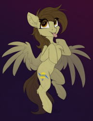 Size: 2699x3500 | Tagged: safe, artist:airfly-pony, derpibooru import, oc, oc only, oc:static spark, pegasus, pony, flying, spread wings, tongue out, wings