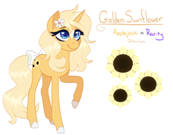 Size: 1546x1208 | Tagged: safe, artist:frostedpuffs, derpibooru import, oc, oc:golden sunflower, pony, unicorn, female, magical lesbian spawn, mare, offspring, parent:applejack, parent:rarity, parents:rarijack, simple background, solo, white background