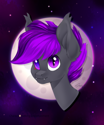 Size: 2000x2400 | Tagged: safe, derpibooru import, oc, oc:moonlight thunder, bat pony, pony, bust, detailed background, moon, portrait, solo, stars