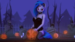 Size: 1920x1080 | Tagged: safe, artist:gr-vinyl-scratch, derpibooru import, dj pon-3, vinyl scratch, pony, unicorn, 3d, graveyard, halloween, holiday, pumpkin, source filmmaker, tombstones