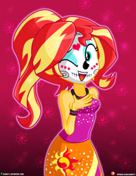 Size: 1500x1942 | Tagged: safe, artist:dieart77, derpibooru import, sunset shimmer, equestria girls, breasts, clothes, cutie mark, dia de los muertos, face paint, female, holiday, one eye closed, open mouth, skirt, sleeveless, small breasts, solo, wink