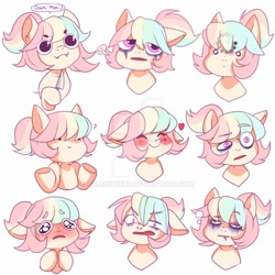 Size: 1280x1280 | Tagged: safe, artist:yamikonek0, derpibooru import, oc, oc only, oc:pastel kisses, bat pony, undead, vampire, deviantart watermark, emote, floppy ears, obtrusive watermark, simple background, solo, watermark, white background