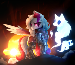 Size: 4000x3466 | Tagged: safe, artist:dipfanken, derpibooru import, oc, oc only, pegasus, pony, absurd resolution, armor, cave, raised hoof, spirit