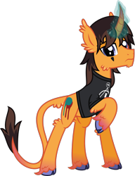 Size: 1488x1935 | Tagged: safe, artist:lightningbolt, derpibooru exclusive, derpibooru import, classical unicorn, pony, unicorn, .svg available, cheek fluff, chin fluff, clothes, cloven hooves, curved horn, dallon weekes, dock fluff, ear fluff, facial markings, frown, glowing horn, gradient hooves, gradient horn, gradient tail, hock fluff, horn, leg fluff, leonine tail, male, ponified, raised hoof, shirt, simple background, solo, stallion, svg, t-shirt, transparent background, unshorn fetlocks, vector