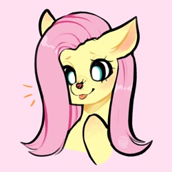 Size: 2048x2048 | Tagged: safe, artist:cozygh0st, derpibooru import, fluttershy, insect, ladybug, pegasus, pony, :p, cute, female, high res, insect on nose, looking at something, mare, pink background, shyabetes, simple background, solo, tongue out