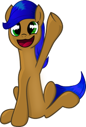 Size: 677x1001 | Tagged: safe, artist:sentireaeris, derpibooru import, oc, oc only, oc:pasty, earth pony, earth pony oc, female, looking at you, open mouth, simple background, sitting, solo, transparent background, waving at you