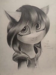 Size: 1080x1440 | Tagged: safe, artist:henry forewen, derpibooru import, oc, oc only, oc:rainfall bloom, pony, clothes, hoodie, monochrome, photo, sketch, solo, traditional art