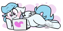 Size: 2048x1028 | Tagged: safe, artist:befishproductions, derpibooru import, oc, oc only, oc:file folder, pegasus, pony, clothes, computer, laptop computer, scarf, solo