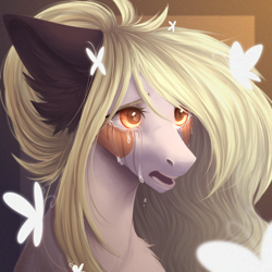 Size: 3000x3000 | Tagged: safe, artist:monogy, derpibooru import, oc, butterfly, pony, crying, female, high res, mare, solo