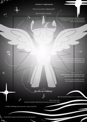 Size: 1280x1813 | Tagged: safe, artist:johnerose126, derpibooru import, twilight sparkle, twilight sparkle (alicorn), alicorn, pony, fanfic:does she know, fanfic art, monochrome, solo