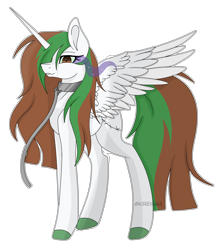 Size: 5934x6684 | Tagged: safe, artist:kireiinaa, derpibooru import, oc, oc only, oc:natsumi, oc:starwolf, alicorn, pony, absurd resolution, collar, dark magic, female, fusion, leash, magic, mare, simple background, transparent background