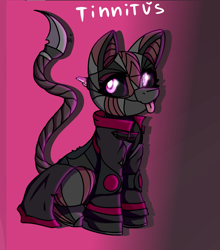 Size: 1905x2160 | Tagged: safe, artist:dark_nidus, derpibooru import, oc, oc only, oc:tinnitus, pony, robot, robot pony, cyberpunk, female, mare, raincoat, soldier pony, solo