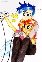 Size: 2033x3015 | Tagged: safe, artist:liaaqila, derpibooru import, flash sentry, sunset shimmer, equestria girls, cute, female, flashimmer, male, shimmerbetes, shipping, straight, video game