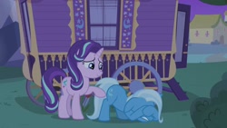 Size: 1920x1080 | Tagged: safe, derpibooru import, screencap, starlight glimmer, trixie, pony, unicorn, to where and back again, female, females only, night, trixie's wagon