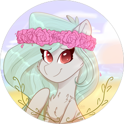 Size: 4000x4000 | Tagged: safe, artist:tizhonolulu, derpibooru import, oc, oc only, earth pony, beach, chest fluff, floral head wreath, flower, simple background, solo, transparent background