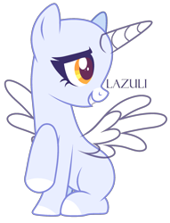 Size: 1486x1942 | Tagged: safe, artist:lazuli, derpibooru import, oc, oc only, alicorn, pony, alicorn oc, bald, base, colored hooves, eyelashes, horn, looking back, signature, simple background, solo, transparent background, wings