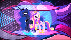 Size: 5120x2880 | Tagged: safe, artist:laszlvfx, derpibooru import, edit, princess cadance, princess luna, alicorn, pony, wallpaper, wallpaper edit