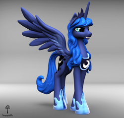 Size: 2272x2160 | Tagged: safe, artist:teonanakatle, derpibooru import, princess luna, alicorn, pony, 3d, constellation, female, gradient background, hoof shoes, mare, peytral, solo, spread wings