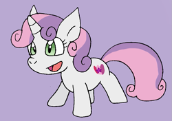 Size: 767x540 | Tagged: safe, artist:cmara, derpibooru import, sweetie belle, pony, unicorn, cute, diasweetes, female, filly, open mouth, purple background, simple background, solo, two toned mane, two toned tail