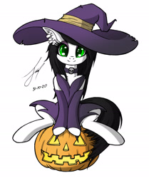 Size: 1595x1904 | Tagged: safe, artist:jacquibim, derpibooru import, oc, oc only, clothes, cute, halloween, hat, holiday, jack-o-lantern, nightmare night, pumpkin, simple background, white background, witch hat