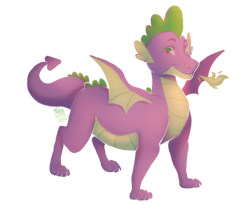 Size: 900x756 | Tagged: safe, artist:sakkiye, derpibooru import, spike, dragon, fire, fire breath, older, older spike, quadrupedal, signature, simple background, smiling, solo, spread wings, transparent background, winged spike, wings