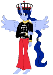 Size: 420x597 | Tagged: safe, artist:loomytyranny, derpibooru import, oc, oc:frenchie colonial, alicorn, hybrid, equestria girls, 1000 hours in ms paint, barefoot, crown, eqg promo pose set, europe, feet, france, jewelry, luna planet, male, monarch, png, ponytail, regalia, wings